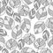 Doodle leaf seamless pattern with ornate curls and lines, contour fantasy leaves on a white background