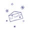Doodle letter to Santa Claus, envelope and snowflakes. In hand drawn style, blue outline isolated on a white background. Winter