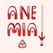 Doodle lettering anemia with a drop of blood and an arrow of low hemoglobin