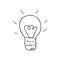 Doodle lightbulb,hand drawn electric device,idea concept.Sign of scientific discovery,insight.Decoration for banners,stories,
