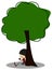 Doodle Little Boy read a book under tree - full color