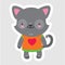 Doodle little wolf in cartoon style wearing t-shirt with heart on gray background. Use as symbol icon emblem badge