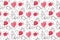 Doodle love seamless pattern. Sketch ink brush hand drawn grey contour line. Cute cartoon festive style. Pink heart