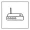Doodle modem router icon or logo, hand drawn with thin black line.