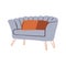 Doodle modern furniture. Comfortable sofa couch mid century contemporary style, vector room decoration interior design