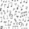 Doodle music notes, signs and clefs, melody seamless pattern. Hand drawn sketch song sound symbols wallpaper. Musical