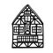 Doodle Old german house with wooden beams. Hand drawn half timbered building. Black facades of european framing houses