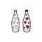 Doodle outline and colored bottle with hearts.