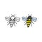 Doodle outline and colored honey bee icons.