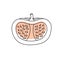 Doodle outline cut slice pumpkin with spot. Vector hand-drawn illustration for packing isolated on transparent