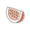 Doodle outline cut slice pumpkin with spot. Vector hand-drawn illustration for packing isolated on transparent