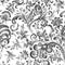 Doodle paisley seamless pattern. Gradient floral elements on white background. Gzhel. Watercolor imitation. Two colors