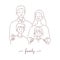 Doodle of parents and children with family handwritten lettering,  hand-drawn style vector illustration