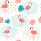 Doodle pastel tropical summer leafs and pink flamingo pattern seamless background