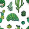 Doodle Pattern Of Chameleons And Cactus