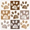 Doodle paw print pattern with brown colored square