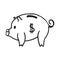 Doodle piggy bank icon with dollar pattern