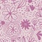 Doodle pink outline flower seamless pattern. Ditsy floral background. Naive art. Funny floral endless wallpaper