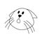 Doodle portrait of surprised cat. Overwhelmed kitten, line animal fictional character isolated on white. Hand drawn