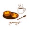 Doodle Portuguese egg tart, custard tart or pastel de nata icon. Traditional Portuguese dessert in hand drawn style. Teatime icon.