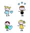 Doodle retro stitch kids with love icons.