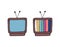 Doodle retro TV from 1990s isolated. Vintage television with test colorful stripes and empty. Vector colored doodle illustration