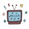 Doodle retro TV from 1990s isolated. Vintage television with text Back to the 90s. Vector colored doodle illustration on white