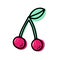 Doodle ripe juicy cherry. Pink kawaii berries