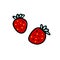 Doodle ripe strawberry. Red berries with leaves