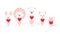 Doodle romantic animals. Cartoon pets with red hearts standing in row. Cute mouse and kitten. White fox or funny bear