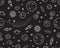 Doodle seamless pattern Black and white space Planet UFO rocket stars isolated on a black background