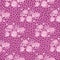 Doodle seamless pattern with contoured crowns and hearts. Lilac bright background with dots