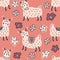 Doodle seamless pattern of cute alpacas and flowers. Perfect for T-shirt, textile and print. Hand drawn vector illustration for