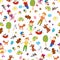 Doodle seamless pattern of cute child\'s life including pets