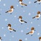 Doodle seamless pattern with hoopoe birds and snowflakes. Perfect for T-shirt, textile and print. Hand drawn vector illustration