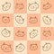 Doodle seamless pattern of kitty faces on a checkered background. Perfect for T-shirt, textile and print. Hand drawn vector