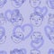 Doodle seamless pattern with peoples faces and hearts. Perfect for T-shirt, textile and print. Hand drawn vector illustration