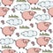 Doodle seamless pattern with pigs