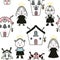 Doodle seamless pattern with princes, princesses and houses. Perfect print for tee, paper, fabric, textile. Hand drawn vector