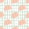Doodle seamless pattern with soft pink pumpkin food ornament. White bacgound with check