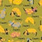 Doodle seamless pattern with spotted dachshunds and text HAPPY. Perfect for T-shirt, postcard, textile and print. Hand drawn