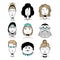 Doodle set people face. People avatars for social media, website. Doodle portraits fashionable girls and guys
