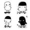 Doodle set of sports kids character on skateboard on white background