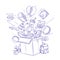 Doodle shopping box with lot of childrens toy and purchases. hand drawn vector illustration
