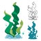 Doodle, silhouette and cartoon seaweeds set