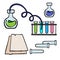 Doodle sketch chemical devices, flasks, books. Cartoon illustration