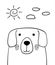 Doodle sketch Dog with sun and clouds vector illustration. Cartoon dog, pet. Doodle style. Domestic animal. Postcard, poster
