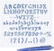 Doodle sketch font hand drawn with blue pen