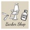 doodle sketch hairdresser chair, dangerous razor and shaving tool. Cartoon illustration