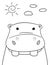 Doodle sketch Hippo with sun and clouds illustration. Cartoon vector hippopotamus. Doodle style. Wild mammal animal.Behemoth.